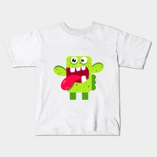 Funny green monster. Green cactus monster Kids T-Shirt